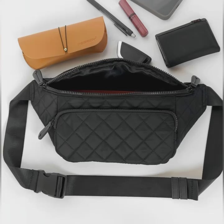 Stratah Quilted Oversized Sling Bag - Black